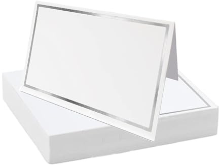 Xelmorant 50PCS Silver Foil Edge Rectangle Place Cards for Wedding & Dinner Party