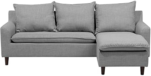 Beliani Trendy Ecksofa mit bewegbarer Ottomane Polsterbezug Hellgrau linksseitig Elvenes