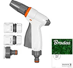BRADAS WHITE LINE WL-EN6TSET, Pistola irrigazione in metallo con getto di'acqua regolabile QUICK PROSTY, Erogatore Professionale Alta Pressione, Spruzzatore per auto, orto e giardino