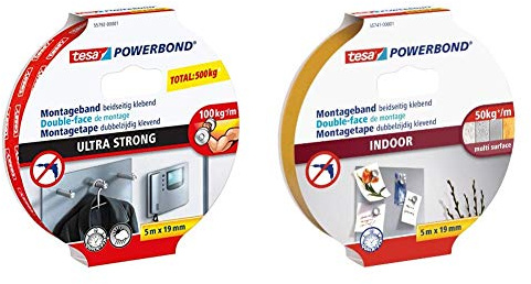 tesa 55792-00001-00 TE55792-00002-01 Powerbond Ultra-Fuerte, 5m x 19mm mancheta, Standard & 55741-01-00 Powerbond Montageband Indoor, Unbekannt, 5m:19mm