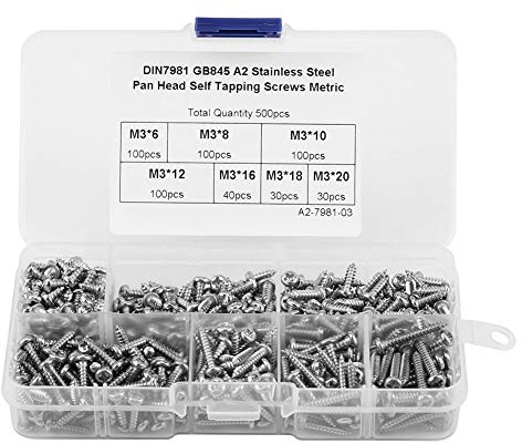 500 Stück Halbrundschrauben, selbstschneidende Schrauben, M3 Halbrundkopfschrauben, M3 C-Ross Antriebsknopfkopf, selbstschneidende Schrauben, Befestigungssortiment mit Kunststoffbox (Edelstahl 304)