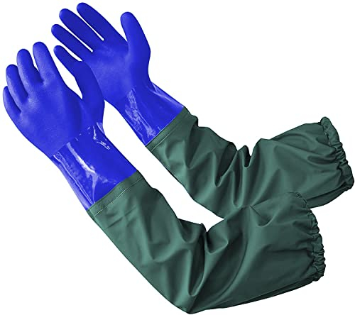 Long Pond Gloves,26.78 Arm Length Rubber Gloves,PVC Reusable Heavy Duty Long Waterproof Drain Cleaning Gloves for Aquarium Fishery Machinery Industry