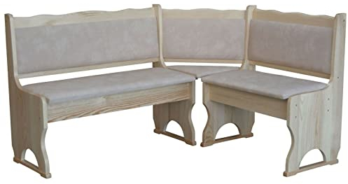 k koma Banco esquinero sin tratar con acolchado de madera maciza, piel ecológica beige (100 x 180)