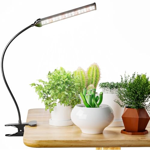GooingTop Grow Light for Indoor Plants Growing,5000K White Full Spectrum Gooseneck Plant Lamp Clip-on Desk for Pot Plant Seed Starting,Dimmable with Auto Timer