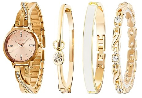 TIME100 Juego de Reloj y Brazalete para Mujer - Conjunto Elegante con Correa de Acero Inoxidable - Regalo (Oro)