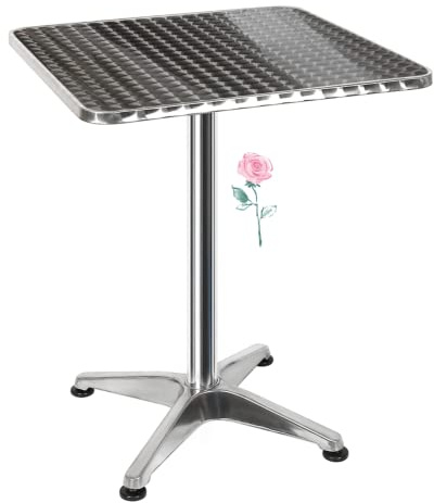 Cannoli Bistrotisch – Tischplatte aus Aluminium, Edelstahl, quadratischer Bartisch aus Metall, Stehtisch für 4 Personen – 60 x 60 x 70/110 cm