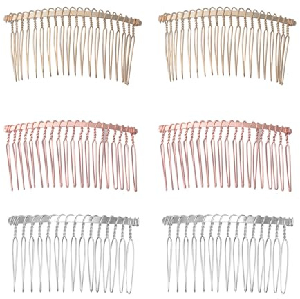 Ruwado 6 Pcs 20 Teeth Hair Side Combs Metal Multi Color Wire 8 cm Elegant Hairpiece Accessories for Women Girls DIY Hair Pin Veil Bridal Hair Decoration (Silver, Rose Gold, KC Gold)