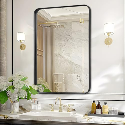 Fabuday Bathroom Mirror for Over Sink - 24x32 Inch Rectangle Black Framed Mirror for Bathroom, Metal Frame Bathroom Vanity Mirror Wall Mounted for Restroom, Farmhouse, Living Room, Hallway
