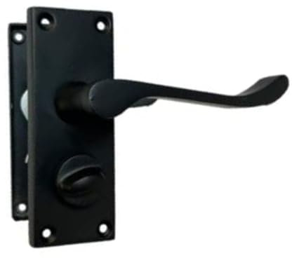 Epsom Door Handle Matt Black Scroll Door Handle Set - Victorian Style Internal and External Lever Door Handles with Backplate (Privacy Bathroom)