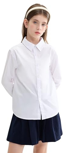maoo trädgård flickor vit skoluniform skjorta långärmad blus button down blus, Klassisk vit, 13-14 År