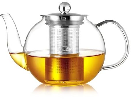 CNGLASS 900ml Glass Teapot with Removable Infuser,Clear Tea Kettle Stovetop Safe,Blooming and Loose Leaf Tea Maker