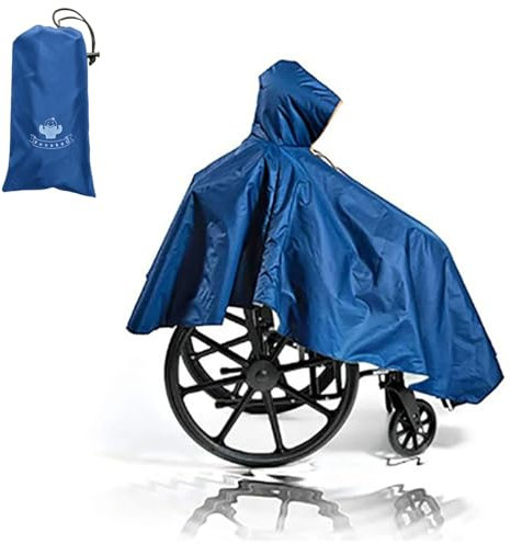 Fonakei Rollstuhl-Poncho Wasserdicht, mit Reflektierenden Streifen, Regenponcho Rollstuhl Erwachsene, Regenponcho Herren Rollstuhl, Rollstuhlzubehör (Navy Blue)