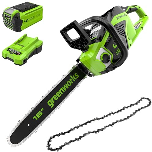 Greenworks Akku Kettensäge mit bürstenlosem Motor, 40 cm Blattlänge OHNE 40V Akku & Ladegerät + Greenworks 40cm Sägekette