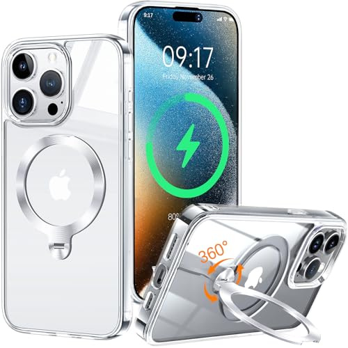 HaloArt 360° Drehbarer Ständer Magnetische Hülle für iPhone 13 Pro Max [Stabilster Unsichtbarer CD-Ring Ständer für Mag-Safe] [ Nr.1 Magnetkraft & Militärschutz] Stoßfest Schutzhülle Dünn, Klar