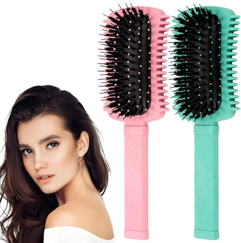 Lockenbürste, 2 Stück Curly Hair Brush, Locken Bürste Mit Wildschweinborsten für Damen und Herren, Detangler Bürste für Locken, Lockenbürste Naturlocken für Trockenes und Nasses Haar (A)