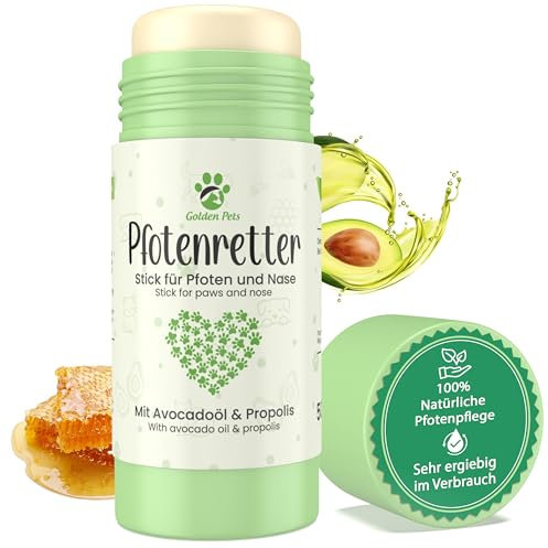 NEU! Pfotenbalsam, Nasenbalsam Hund & Katze als Stick, Rundum-Schutz 100% natürlich - Pfotensalbe, Pfotenpflegen, Pfotenschutz - Propolis & Avocadoöl, Golden Pets