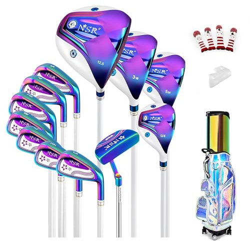 Damgolfklubbor set med väska, 12 delar professionella kvinnor kompletta golfklubbor set, nybörjare komplett set, höger hand, Pullet Putter, Head Covers medföljer