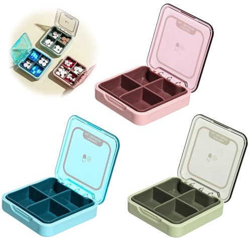 3 Portapillole con 4 Scomparti Giornaliero Mini Portapillole Portatile Porta Medicine da Viaggio Adatto per Farmaci,Vitamine,Integratori Alimentari e Altro(Verde,Blu,Rosa)