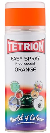 Tetrion Fluorescent Orange Spray Paint for Wood, Metal, Ceramic & Plastic - Indoor & Outdoor Durable, Bright Neon Colours 400 ml