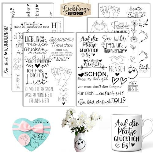 6 Stück A5 Rub On Sticker Folie Transferaufkleber Freunde Deko | für Möbel, Glas, Holz, Scrapbooking & DIY Basteln (Freund)