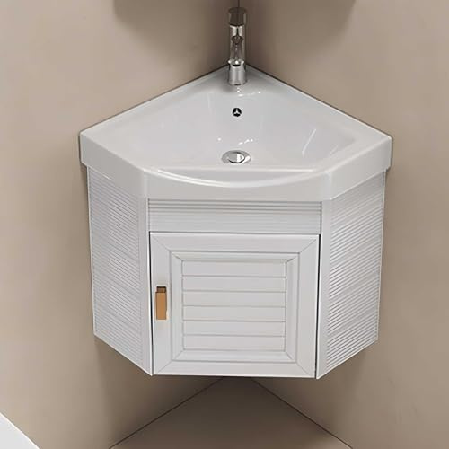 Hynbdes Eckwaschbeckenwandmontiertes Keramikwaschbecken,Badezimmerschrank Mit Wasserhahn Und Abfluss, Keramikwaschbecken,für Zuhause, Küche, Terrasse, Zimmer Weiß-38 * 38