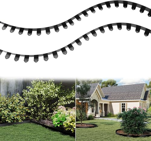 Froadp Lot de 10 bordures de pelouse flexibles en métal - 100 x 5 cm - Avec 50 piquets d'ancrage - Pour jardin, ferme, ferme - Noir