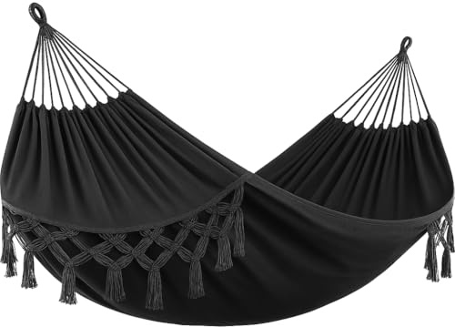ZOLTA Hängematte 200x80cm - Indoor- und Outdoor bis 150 kg - Hängeschaukel - Garten Camping - Hängender Schaukelstuhl - Häng Hängematte - Hammock für Kinder und Erwachsene - Dunkelgrau Boho