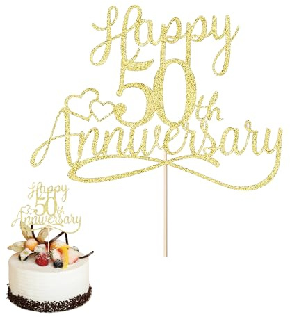 1PCS Golden Glitter Happy 50th Anniversary Cake Toppers Add Sparkle to Celebration Wedding Anniversary Party Decorations Create Romantic Atmosphere Birthday Party Decoration for Milestone Events