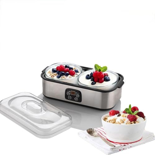 Probiotic Yogurt Maker with Adjustable Time & Temp Control - Make Trillions of Live Probiotics with Two 1-Quart Containers for Larger Batches - Greek Yogurt Maker