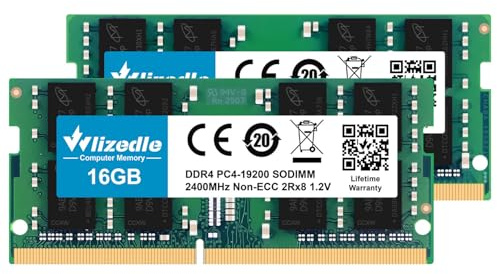 Wlizedle DDR4 32GB Kit (2x16GB) 2400MHz Laptop Memória RAM CL17 SODIMM Computador Módulo de Memória PC4-19200 260-Pin 1,2V Non-ECC 2Rx8 Upgrade Notebook Memory para Ordenadores portátiles, Verde