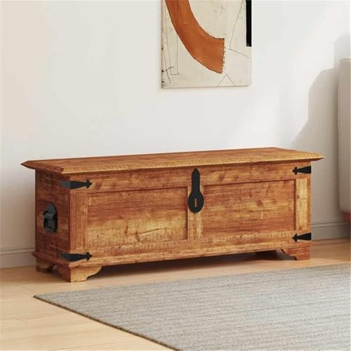 Pemberly Row Contemporary Solid Mango Wood Storage Chest, 43.3 in x 13.8 in x 15.7 in, Waxed Finish, Unique Grain Patterns, Rustic Style Living Room, Bedroom, or Hallway Storage Furniture