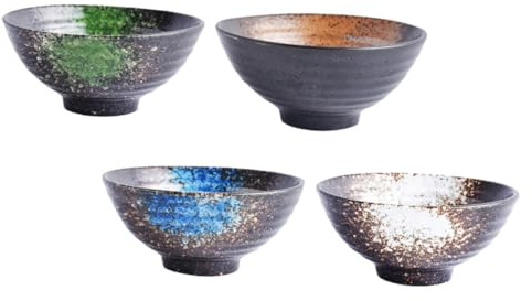 LOLIPPYY Cuencos de Cerámica Japoneses para Arroz y Ramen 14 Cm, Cerámica de Grado Alimenticio, Aptos para Comidas Frías y Calientes, Hogar y Restaurante, Juego de 4 Piezas Color Aleatorio