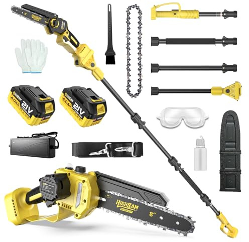 2 in 1 Electric Pole Saws for Tree Trimming,8 Mini Chainsaw Cordless with Extension Pole, Brushless Motor, Auto Oiling,13.8 FT Max Reach Extension Pole for Outdoors Pruning with 2×4.0Ah Batteries