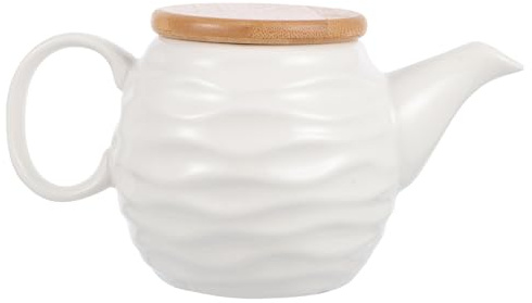 LALADEFIEE Ceramic Oil Pot with Bamboo Lid for Kitchen Storage Multi-Purpose Vinegar Cruet and Sauce Container Lightweight Portable Ceramic Serving Jug for Oil Soy Sauce Salad Dressing and