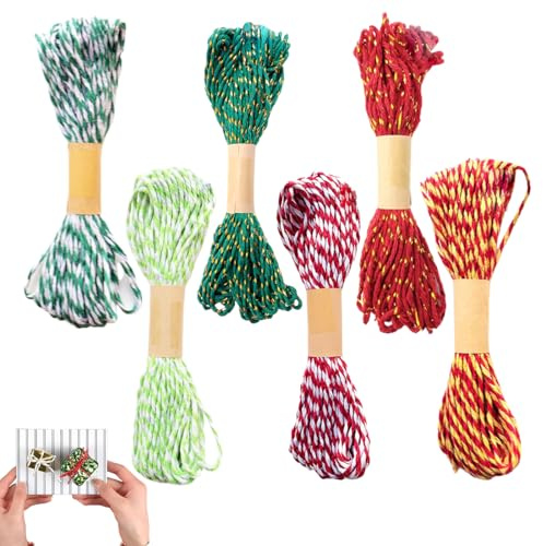 6 Pezzi Cordoncino Cotone, Spago per Decorazioni, Spago per Pacchi Regalo, Filo per Lavori Manuali, Lavori Manuali DIY, per Pasticceria, Imballaggio di Regali, Decorazione, Natale (rosso, verde, 60 m)