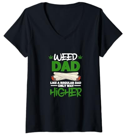 Femme Weed Dad Dénoyauteur Amusant en Forme de Feuille de Cannabis T-Shirt avec Col en V