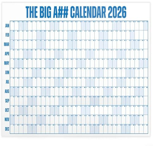 Big A## 2026 Torrraderad väggkalender, 1,2 m, flerfärgad - årlig planerare med färgkodade etiketter för målspårning och organisation (blå)