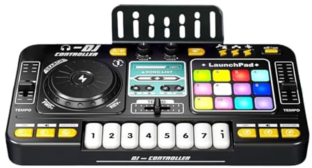 Qianly DJ Mixer Bambini Mixer Tavolo Giradischi DJ Controller Giocattolo Musicale Effetto Luminoso Educativo Interattivo Materiale PP Adatto per Regalo Bambi, Senza Microfono, Taglia unica bambino