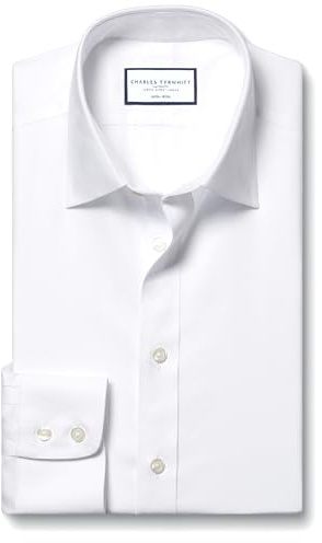 Charles Tyrwhitt Shirts for Men - White Non Iron with 100% Cotton Twill - Formal Dress Shirt for Work, Business & Weddings - Extra Slim Fit with Classic Collar
