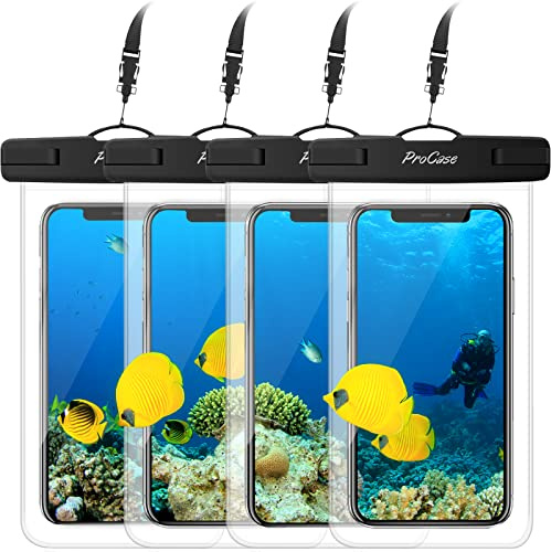 ProCase Vattentätt Universalt Mobilfodral, Vattentät Mobilväska IPX8 för Mobiler upp till 7,0 Universal Waterproof Pouch [4-pack] - Klar