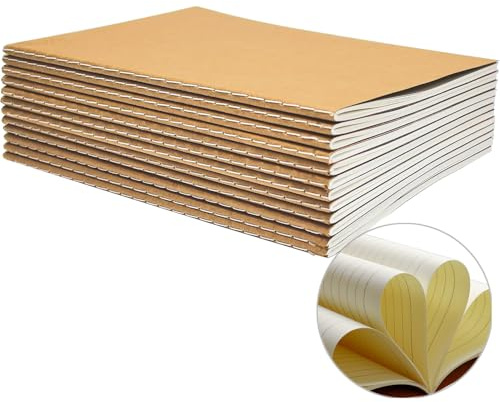 YBCPACK 12-pack linjerade anteckningsböcker kraftbrunt omslag anteckningsbok för studenter, resenärer, kontor - memo dagbok ämnesanteckningsböcker - A5 storlek, 8,25 tum x 5,5 tum, 60 linjerade