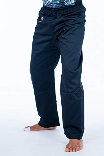 Karate Pants by Ronin – Poly-Cotton Middle Weight Martial Arts Pants with Elastic Waist (Black, 7)