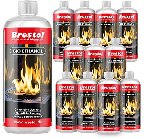 Ekologisk etanol 12 x 1 000 ml (7574.12) – bioalkohollampa bränsle bioetanol bord eldstad bränsle för bordseldstäder, grilltändare, luktfri avdunstar utan rester