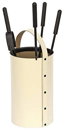 MS Beschläge Kamin-Set geschlossener Korpus Beige regeneriertes Leder Kaminbesteck 4-teilig Kamingarnitur Ofenbesteck Ofengarnitur Besteckteile Schwarz