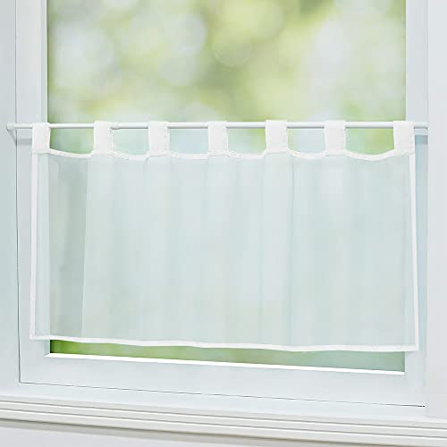 Scheibengardine Bistrogardine Cafehausgardine für Vitragestange oder Klemmstange - Stoff Voile Uni transparente Gardine Stores Breite 120 x 45 cm Höhe - Farbe weiß