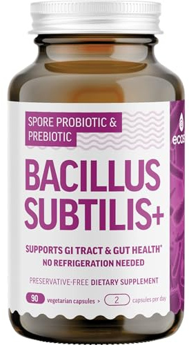 Bacillus Subtilis Spore Based Probiotic — High Potency Strain with Prebiotic for Balanced Belly | Daily Gut Health & Microbiome Support for Family | 6 Billion CFU Per Day | 90 Vegetarian Capsules