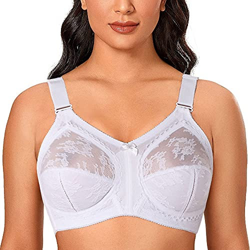 Ayigedu Ladies Plus Size Bra Minimiser Full Coverage No Wired Firm Hold Non Padded No Wired 38F White