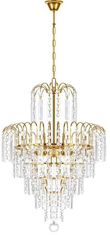Ridgeyard Lampadario in cristallo 3 luminoso catena regolabile moderno stile a goccia di cristallo K5 illuminazione a LED da soffitto per camera da letto soggiorno corridoio, 7 livelli, oro