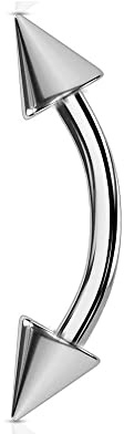 Jewel Barrel Piercing para cejas, acero quirúrgico, 16G, 6 mm, 8 mm, 10 mm, 12 mm, pendiente de plátano con conos y pinchos, 10 millimeters, Acero quirúrgico