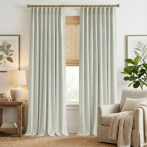 NICETOWN Room Darkening 108 inch Curtains for Bedroom, Rod Pocket/Back Tab/Hook Belt Faux Linen Light Blocking Noise Dampening Window Treatments for Living Room, Natural, W50 x L108, 2 Panels